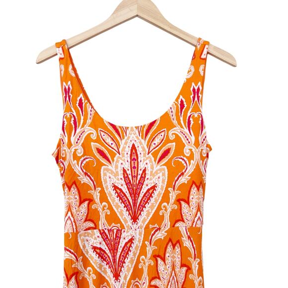 Loft Orange Printed Sleeveless Belted Maxi Dress Sz M - Picture 2 of 7